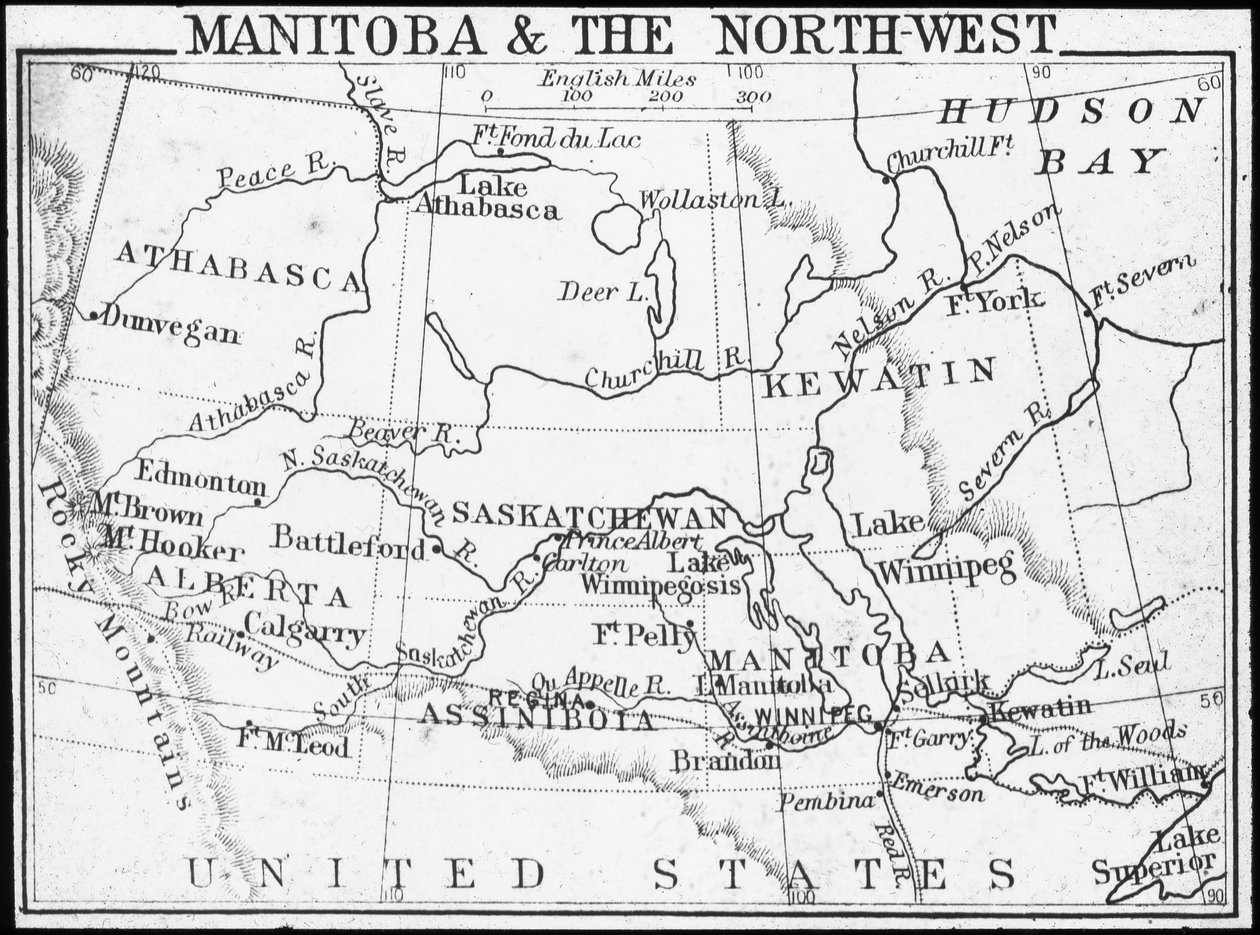 Karta över Manitoba och nordvästra, Kanada, c1893 av George Philip and Son Ltd