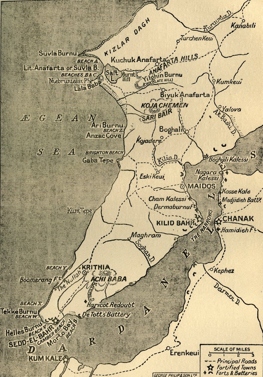 Karta över Gallipolihalvön, 1919. av George Philip and Son Ltd