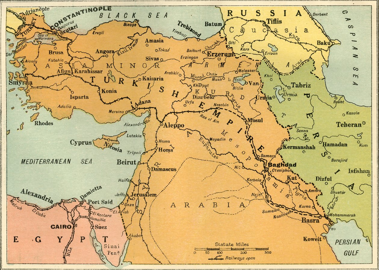 Karta för att illustrera den mesopotamiska expeditionen, 1919. av George Philip and Son Ltd