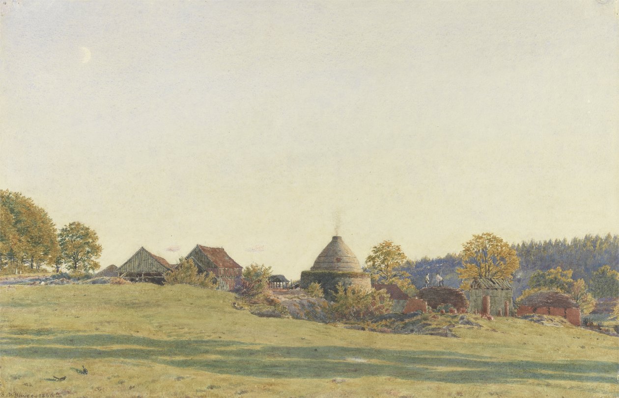 Brickfield på Pitland Street, Surrey (svart bly, wc & kroppsfärg på papper) av George Price Boyce