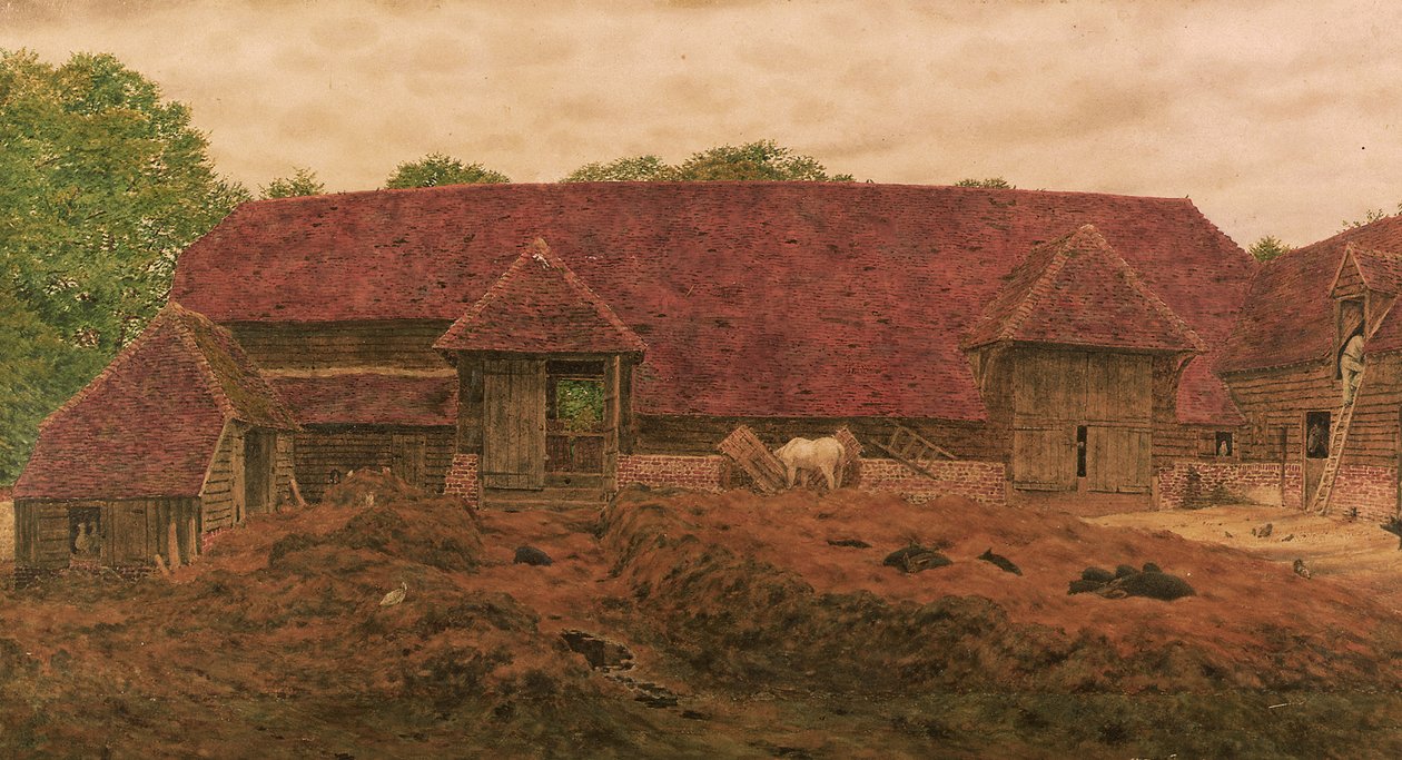The Old Barn at Whitchurch (penna & w/c med utskrapa på papper) av George Price Boyce