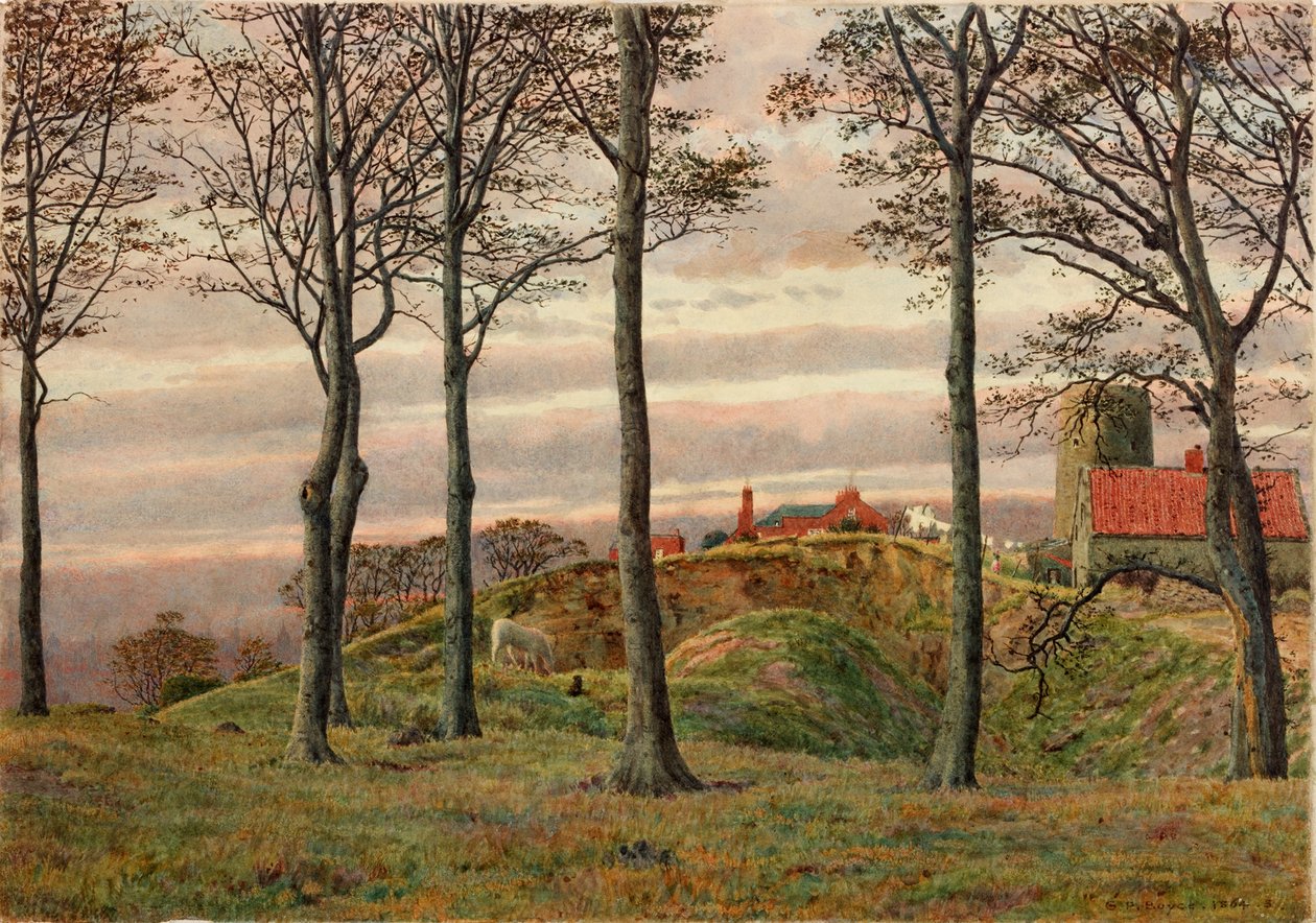 Windmills Hill, Gateshead, 1864 (penna och wc på papper) av George Price Boyce