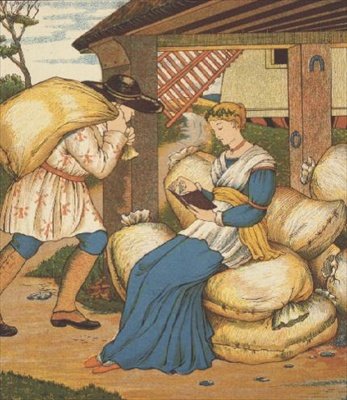 Prinsessan läser från rumpelstiltskin (färg litho) av George R. Halkett