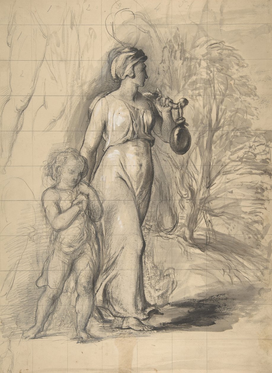 Hagar och Ismael i vildmarken recto, Två porträttstudier av konstnärens hustru..., 1829-33. av George Richmond