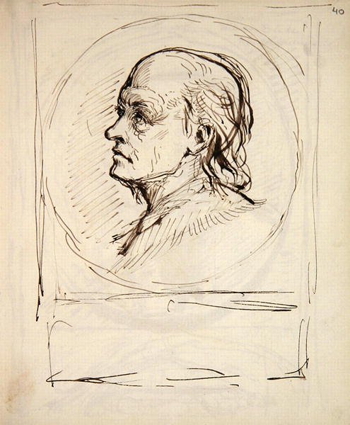 Porträtt av William Blake, från en anteckningsbok som används av konstnären för skisser och anteckningar (bläck på papper) av George Richmond