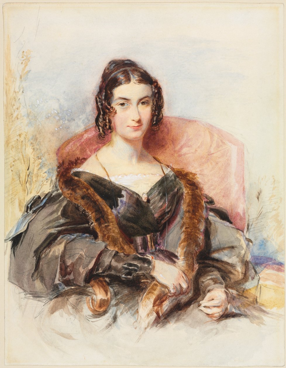 Porträtt av en kvinna, ca 1830-1835 (akvarell med grafit som förstärkts med vit färg ) av George Richmond