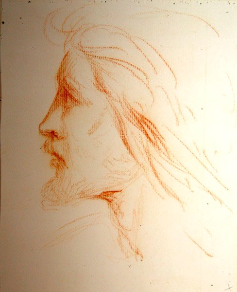 Porträttstudie av Samuel Palmer, ca 1828-29 (röd krita på papper) av George Richmond