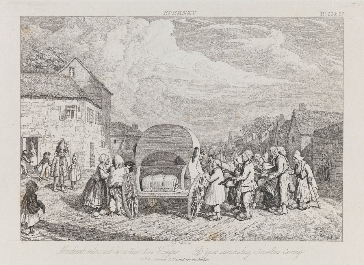 Beggars, Eperney, ca 1821 (etsning) av George Robert Lewis
