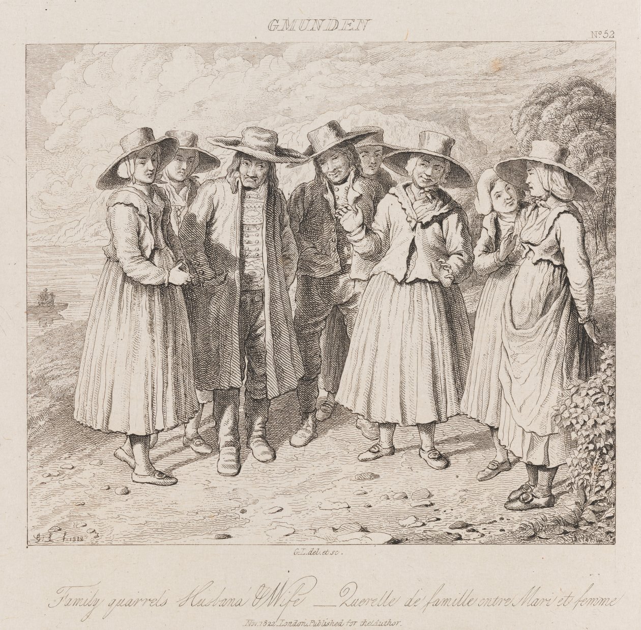 Familjebråk, Gmunden, ca 1821 (etsning) av George Robert Lewis