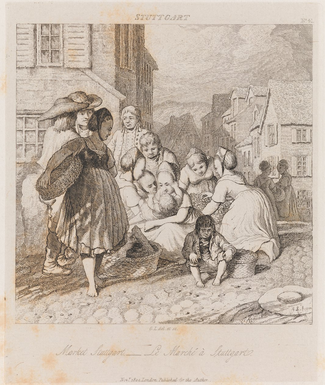 Market, Stuttgart, ca 1821 (etsning) av George Robert Lewis