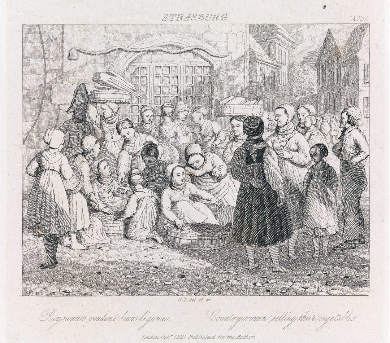 Peasants Selling, Strasburg, ca 1821 (etsning) av George Robert Lewis