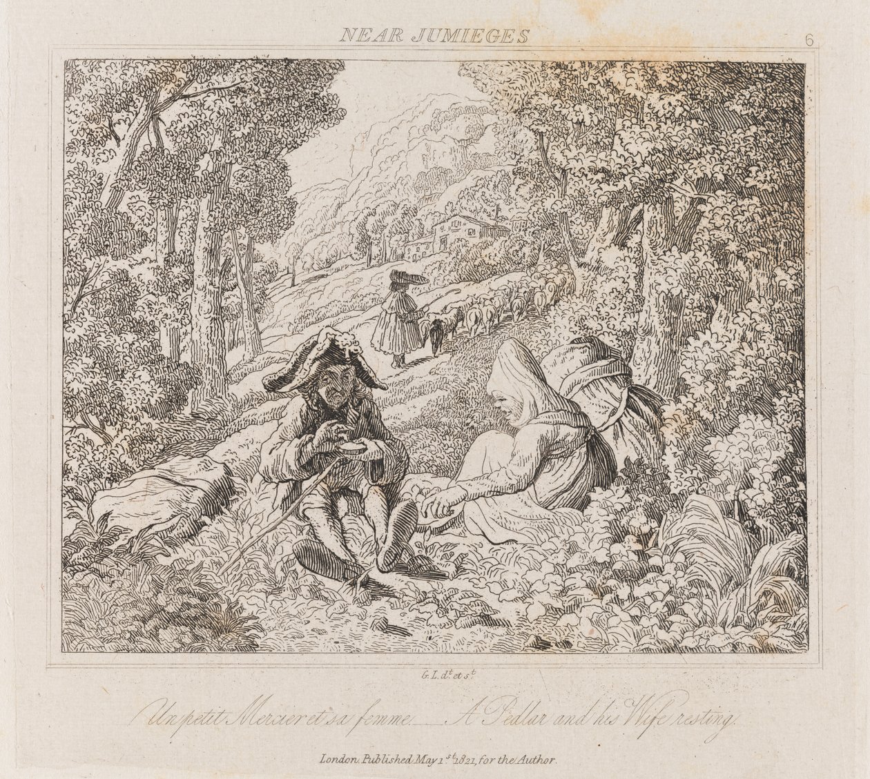 Handlare och hustru nära Jumieges, ca 1821 (etsning) av George Robert Lewis