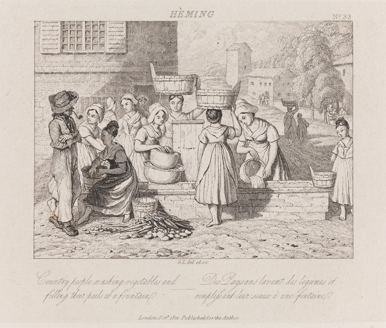 Tvätta grönsaker, Heming, ca 1821 (etsning) av George Robert Lewis