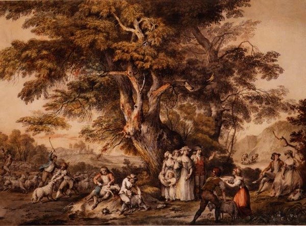 Sommar: Fårklippning, ca 1780 (akvarell & kroppsfärg på papper) av George Robertson