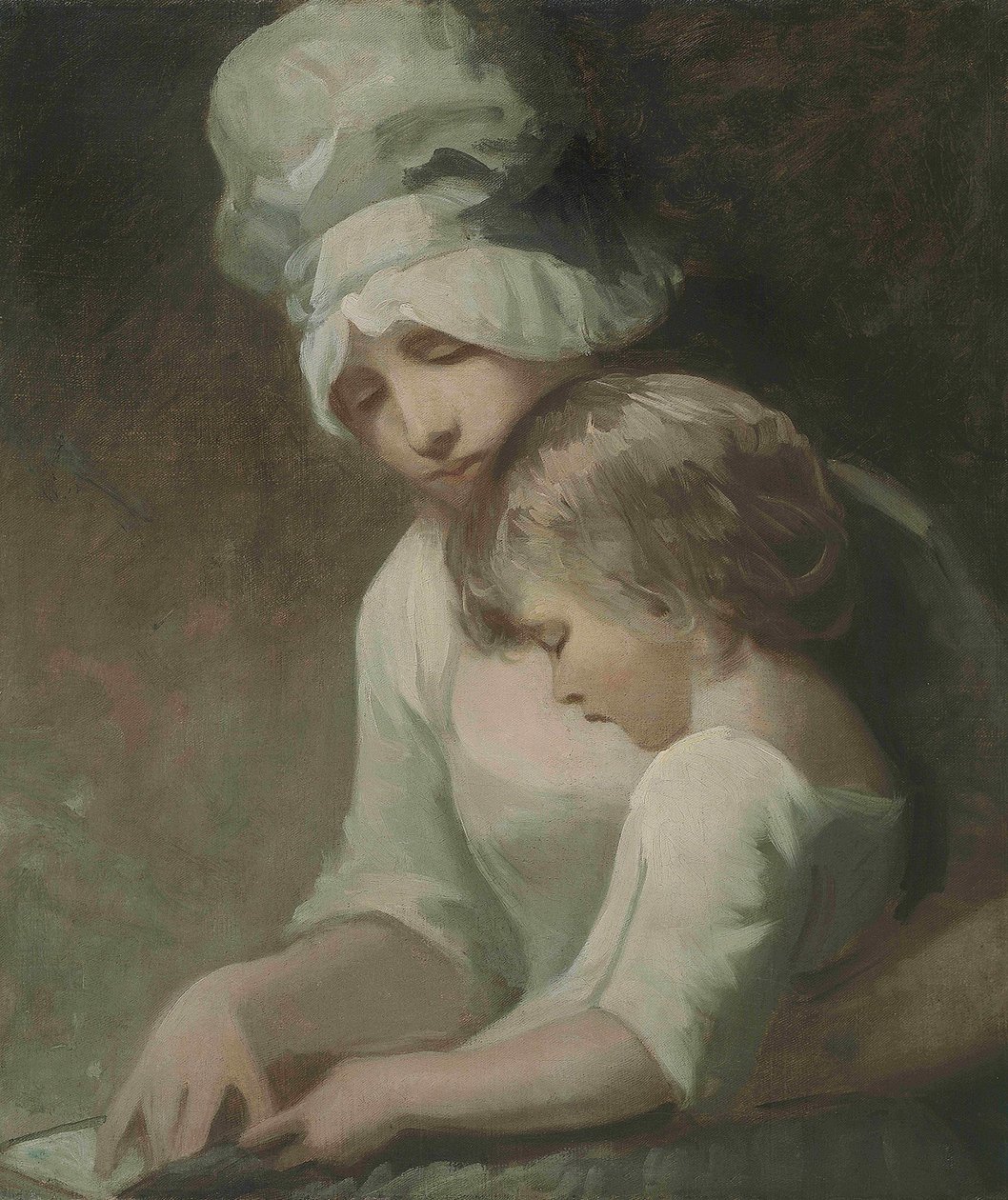 En mor och ett barn som läser fru Cumberland och hennes son av George Romney