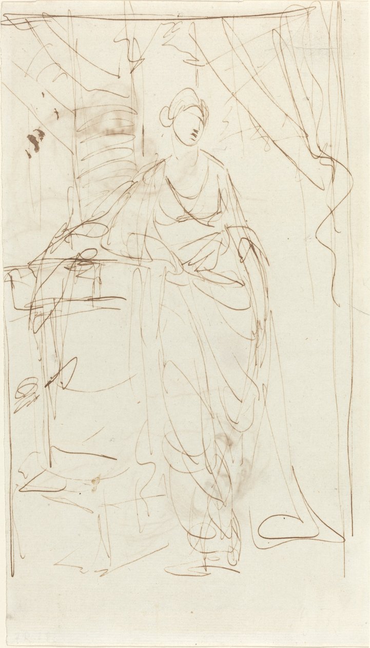 En elegant dam i klassisk klänning [recto] av George Romney