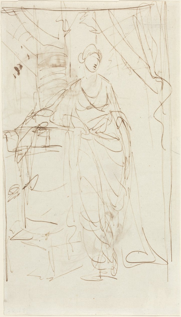 En elegant dam i klassisk klädsel [framsidan] av George Romney