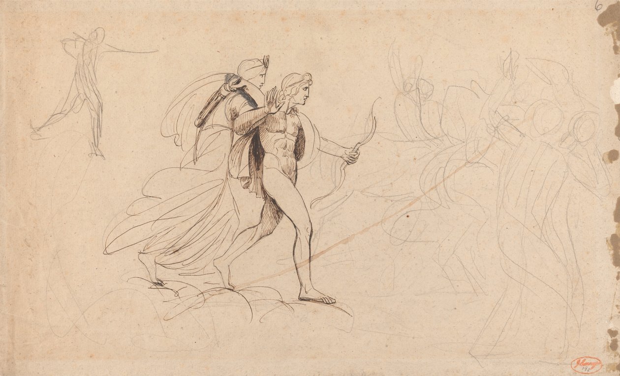 Apollo och Diana för "Förintelsen av Niobes barn" av George Romney