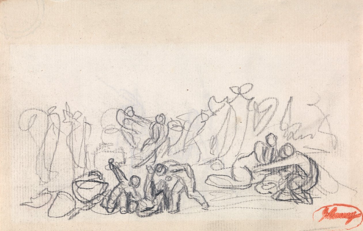 En grupp figurer, troligen kvinnor och barn som leker av George Romney
