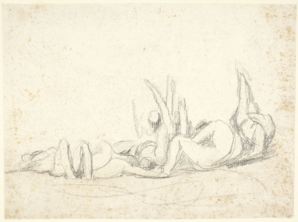 En grupp lidande figurer på marken  (studie till ”Howard besöker fängelserna”) av George Romney