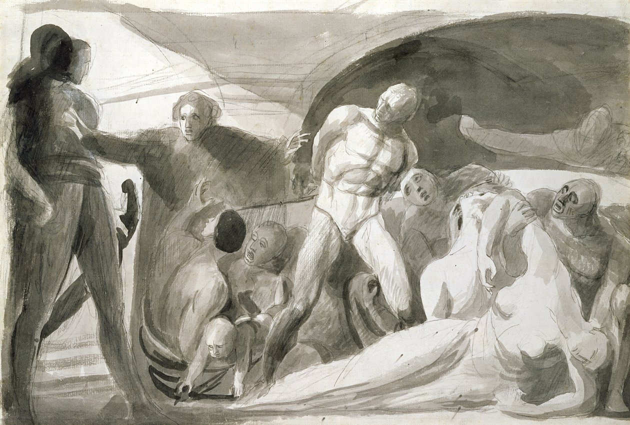 Howard besöker en Lazaretto (penna och bläck och tvätt på papper) av George Romney