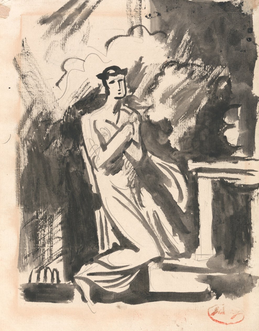 Iphigenia knäböjande vid ett altare av George Romney