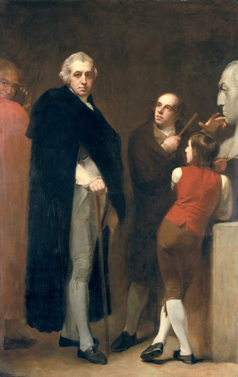 John Flaxman (1755-1826) modellerar sin byst av William Hayley (1745-1820), ca 1791-92 av George Romney