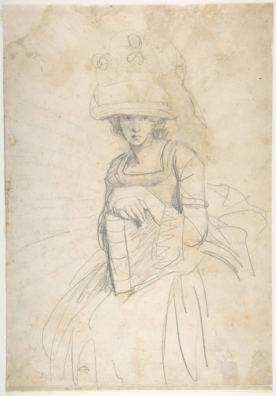Kvinna som håller en bok (framsidan); Schema för färgplacering på en palett (baksidan) av George Romney