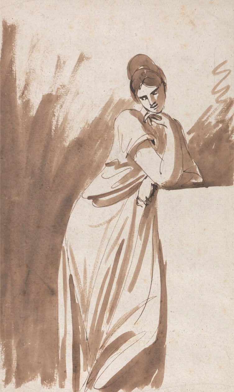 Kvinna som lutar sig mot en sockel (möjligen en skiss till ”Miss Woodley”) av George Romney