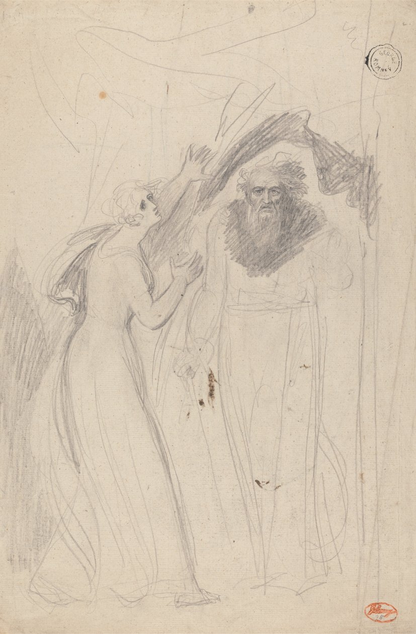Dam stående vid en pelare av George Romney