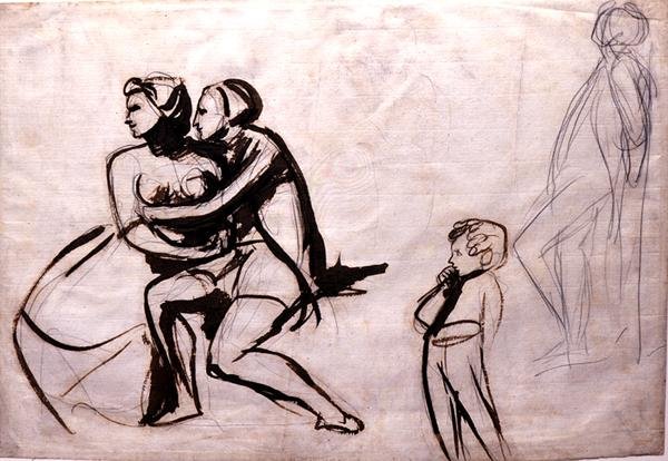 Lovers Espied by a Child (penna- och bläcktvätt) av George Romney