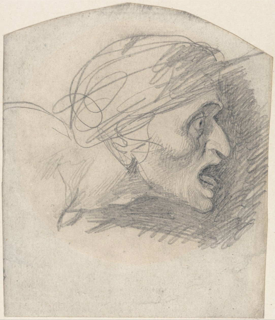 Profil av ett groteskt huvud som vetter åt höger av George Romney