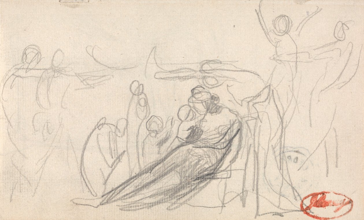 Liggande figur med barn och andra figurer av George Romney