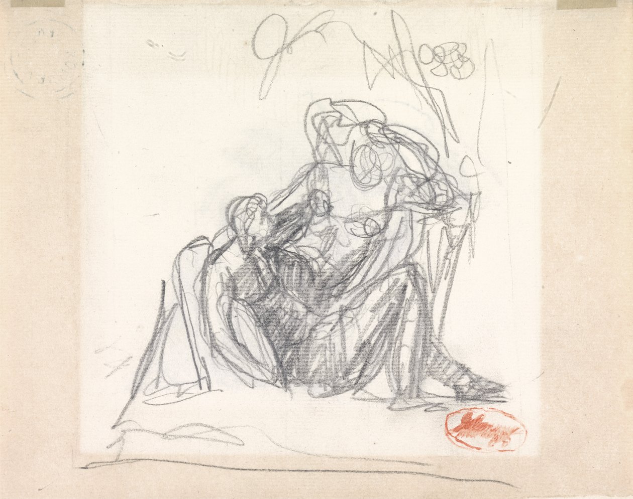 Liggande kvinna och andra figurer (grafit på lagt papper) (se 153904) av George Romney