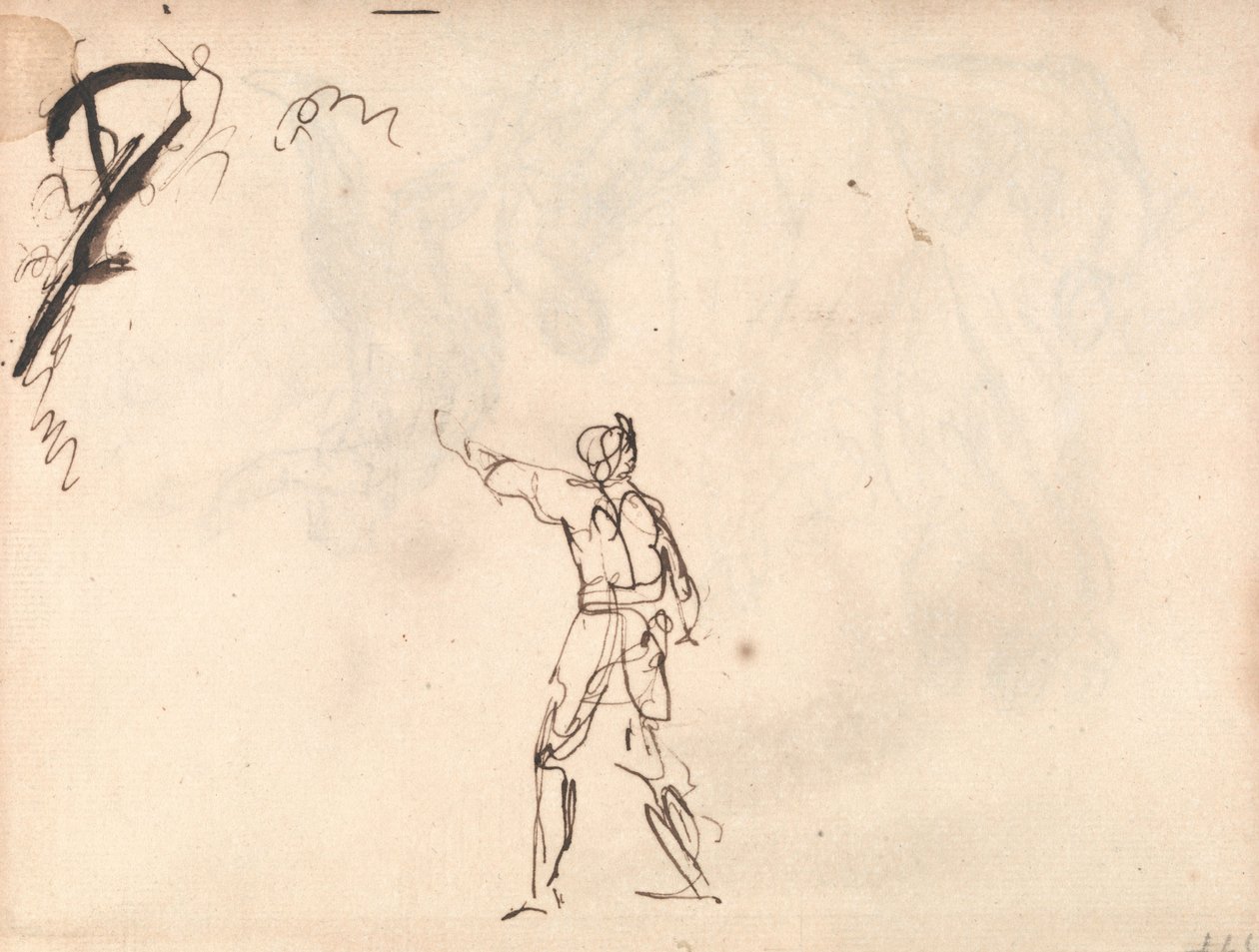 Stående figur med upplyft arm, möjligen Macbeth av George Romney