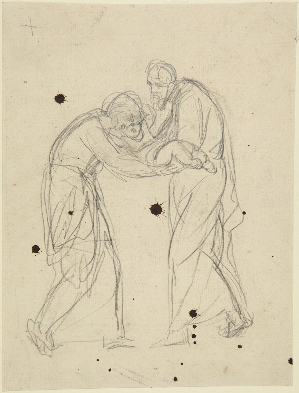 Stående manliga och kvinnliga figurer som håller ett spädbarn av George Romney