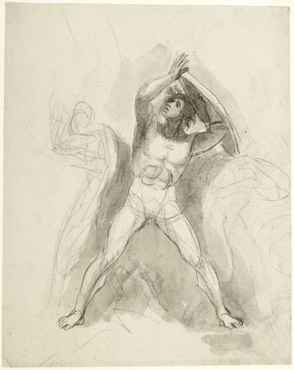 Stående manlig nakenfigur med sköld av George Romney