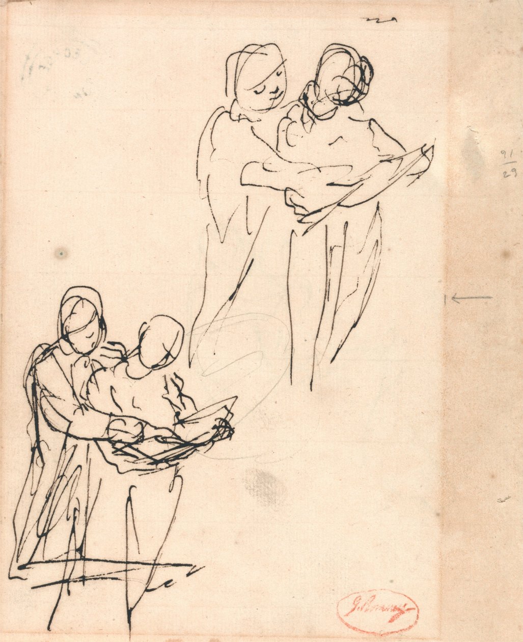 Studier av barn som tittar i en bok av George Romney