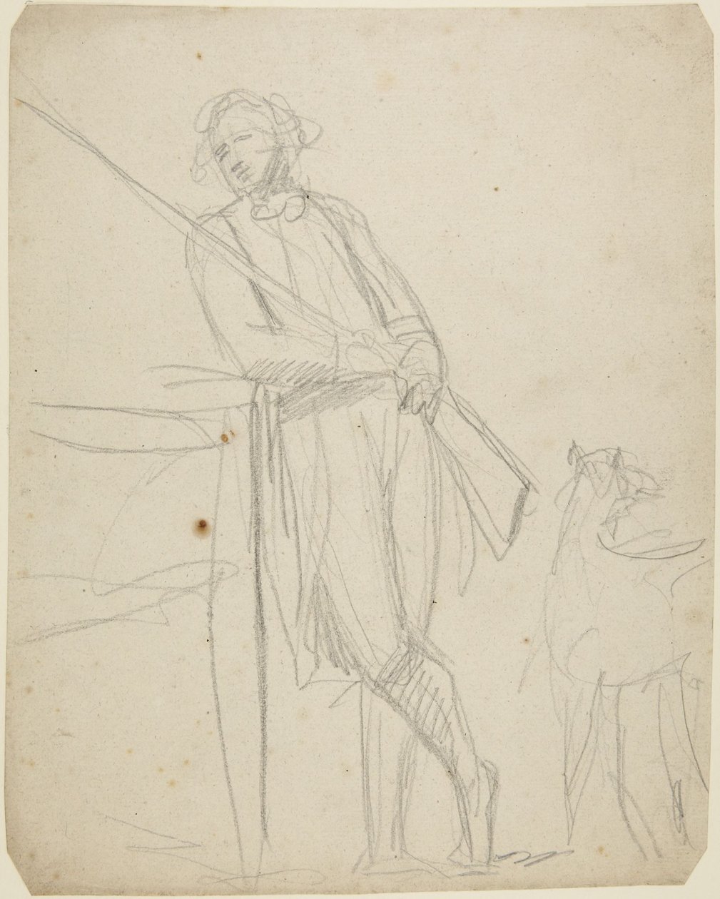 Studie till ett helfigursporträtt av en man som håller i en pistol av George Romney