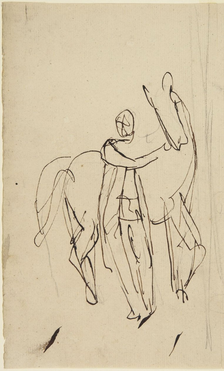 Studie till ett porträtt av en man som står bredvid en häst av George Romney