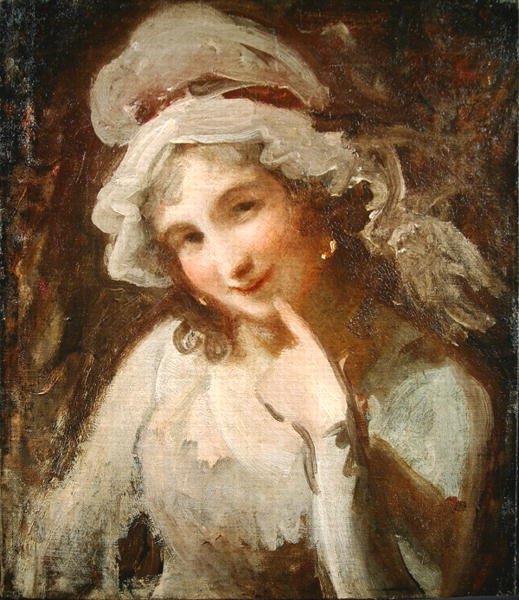 Studie av en leende ung kvinna (olja på duk) av George Romney