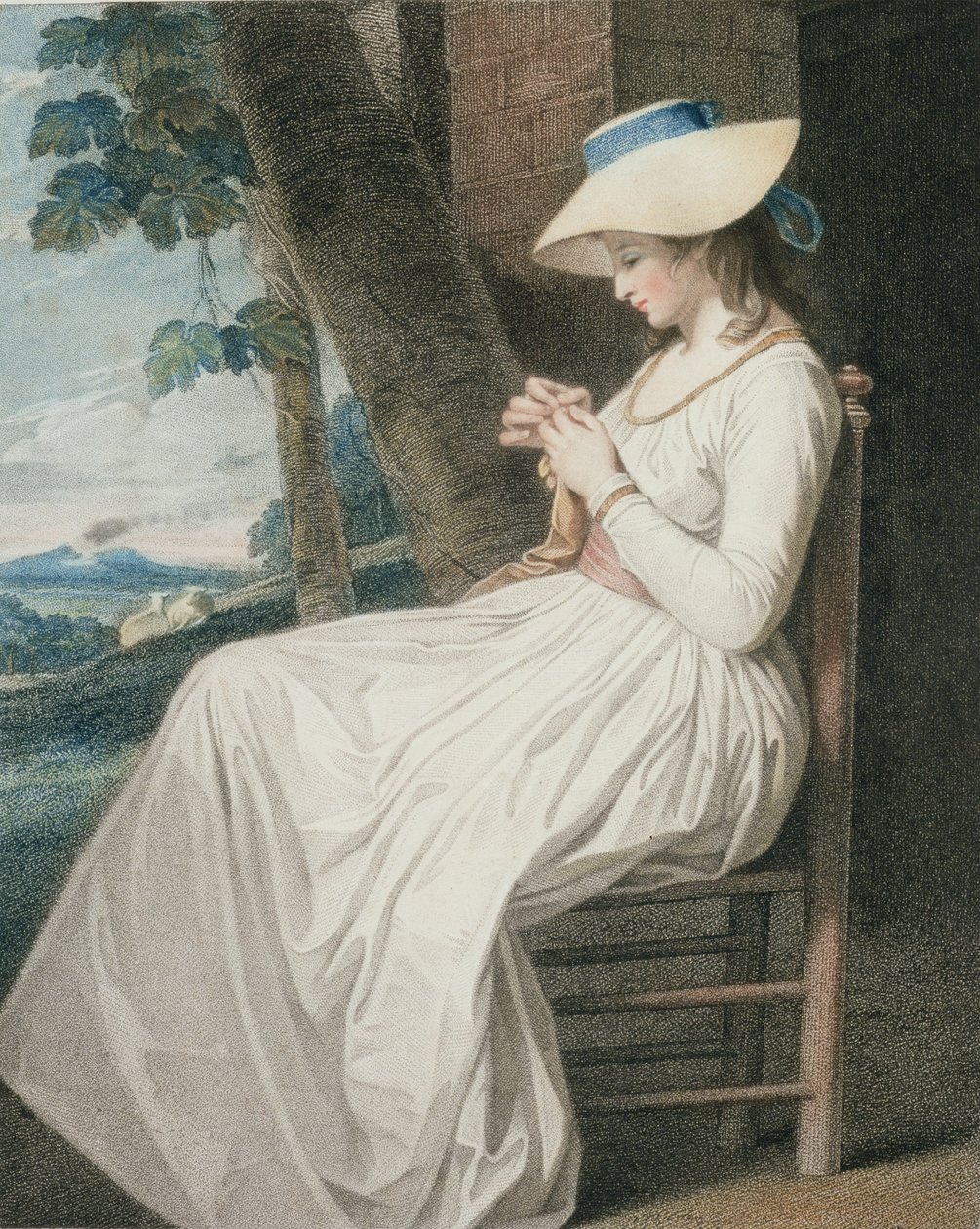 Sömmerskan, graverad av Thomas Cheesman (1760-c.1834), pub. av John und Josiah Boydell, 1787 (sticksticksgravyr) (par 125533) av George Romney