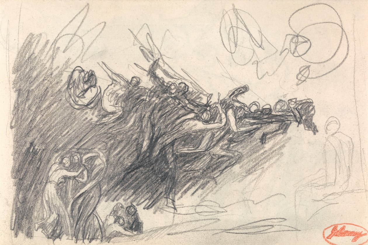 De tre gracerna och demoner som hånar Kristus i ”Kristi frestelse” av George Romney