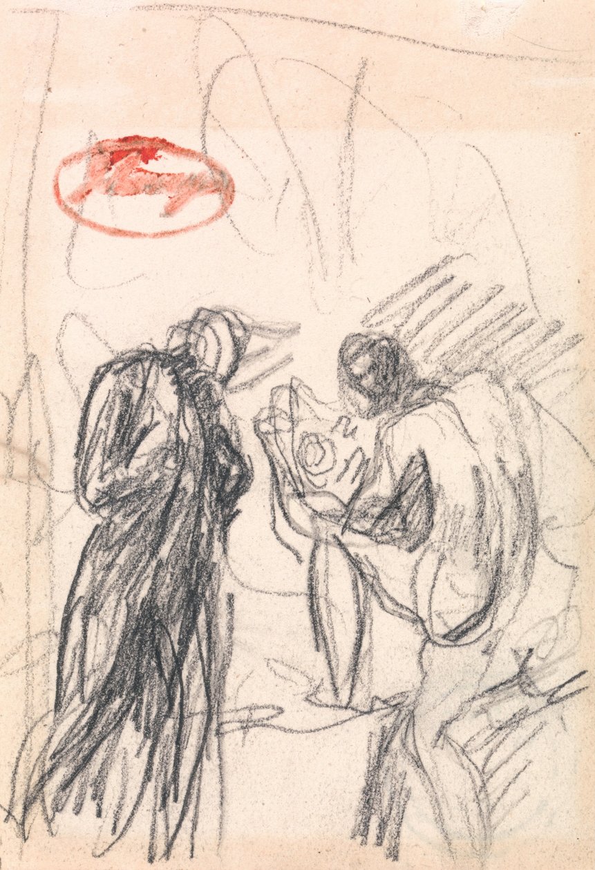 Två figurer, med en knäböjande manlig nakenbild av George Romney
