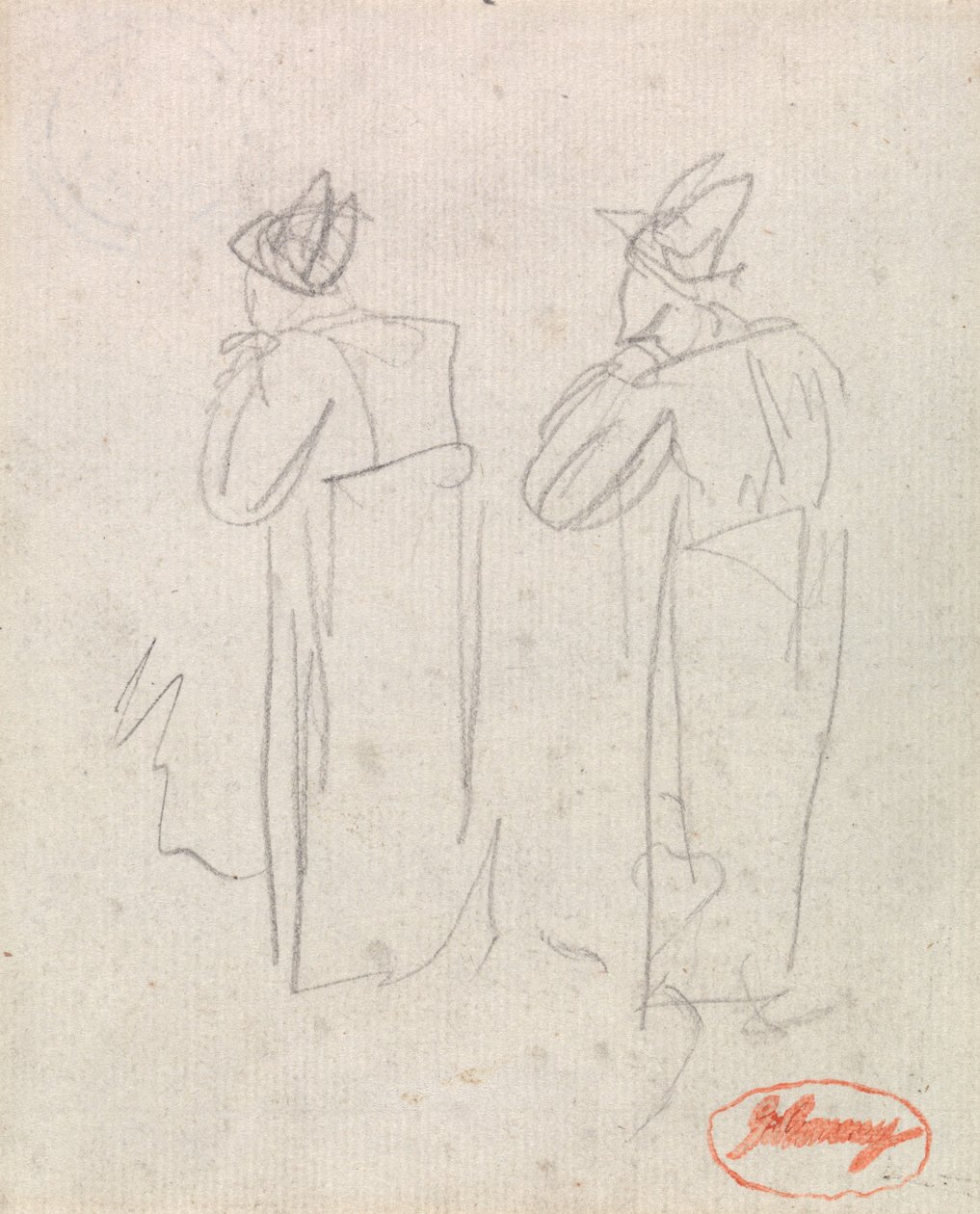Två stående figurer med höga hattar av George Romney