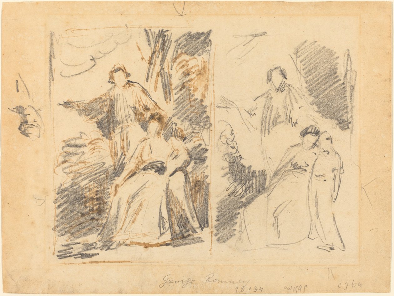 Två studier för ett porträtt av familjen Warren av George Romney
