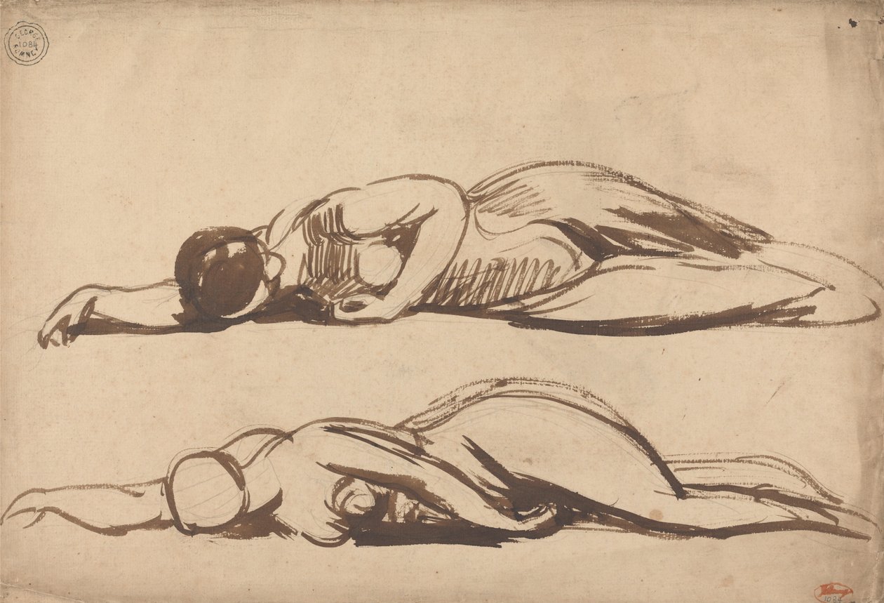 Två studier av en liggande kvinna, möjligen Santa Cecilia av George Romney