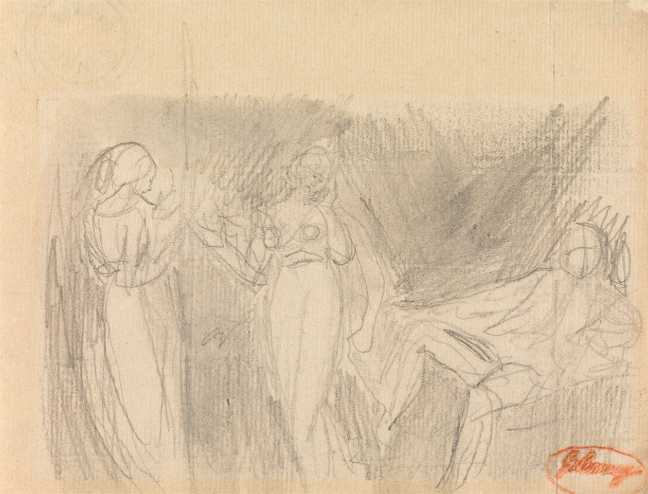 Två kvinnor och en sittande man av George Romney