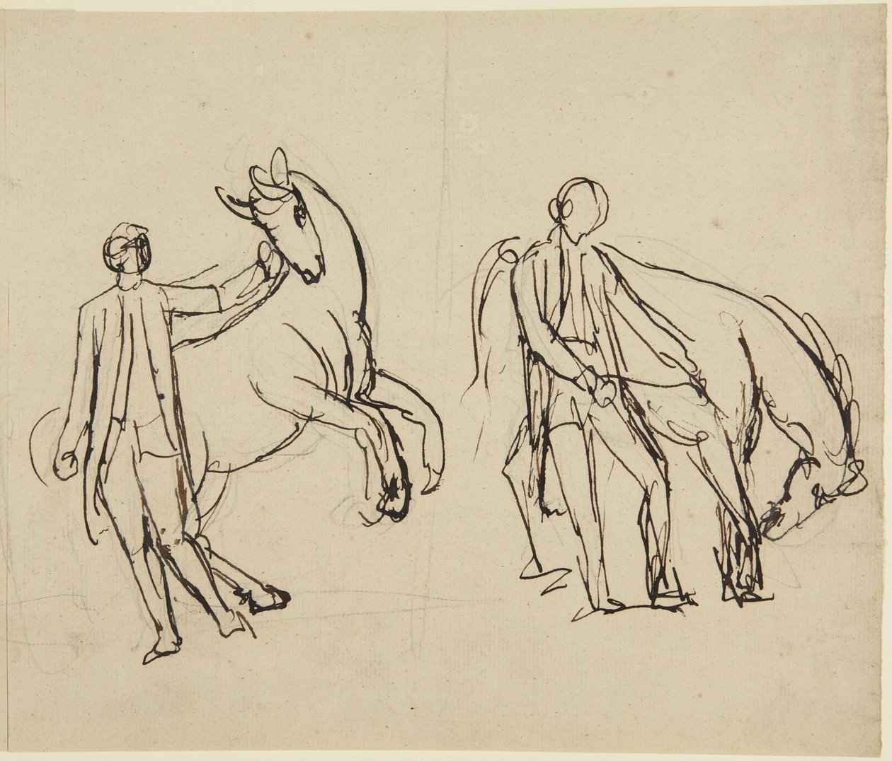 Två studier till ett porträtt av en man med en häst av George Romney