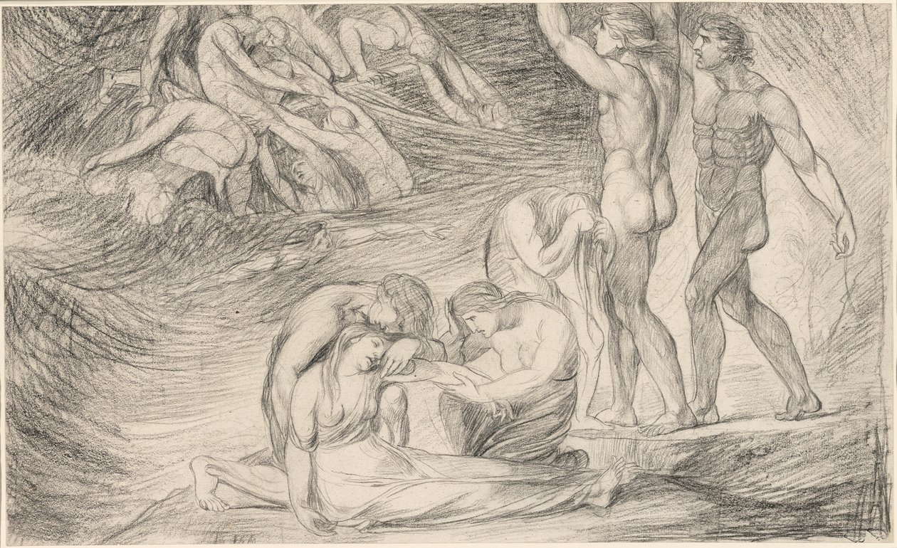 Viola överlever skeppsbrottet utanför Illyriens kust, från "Twelfth Night" av George Romney